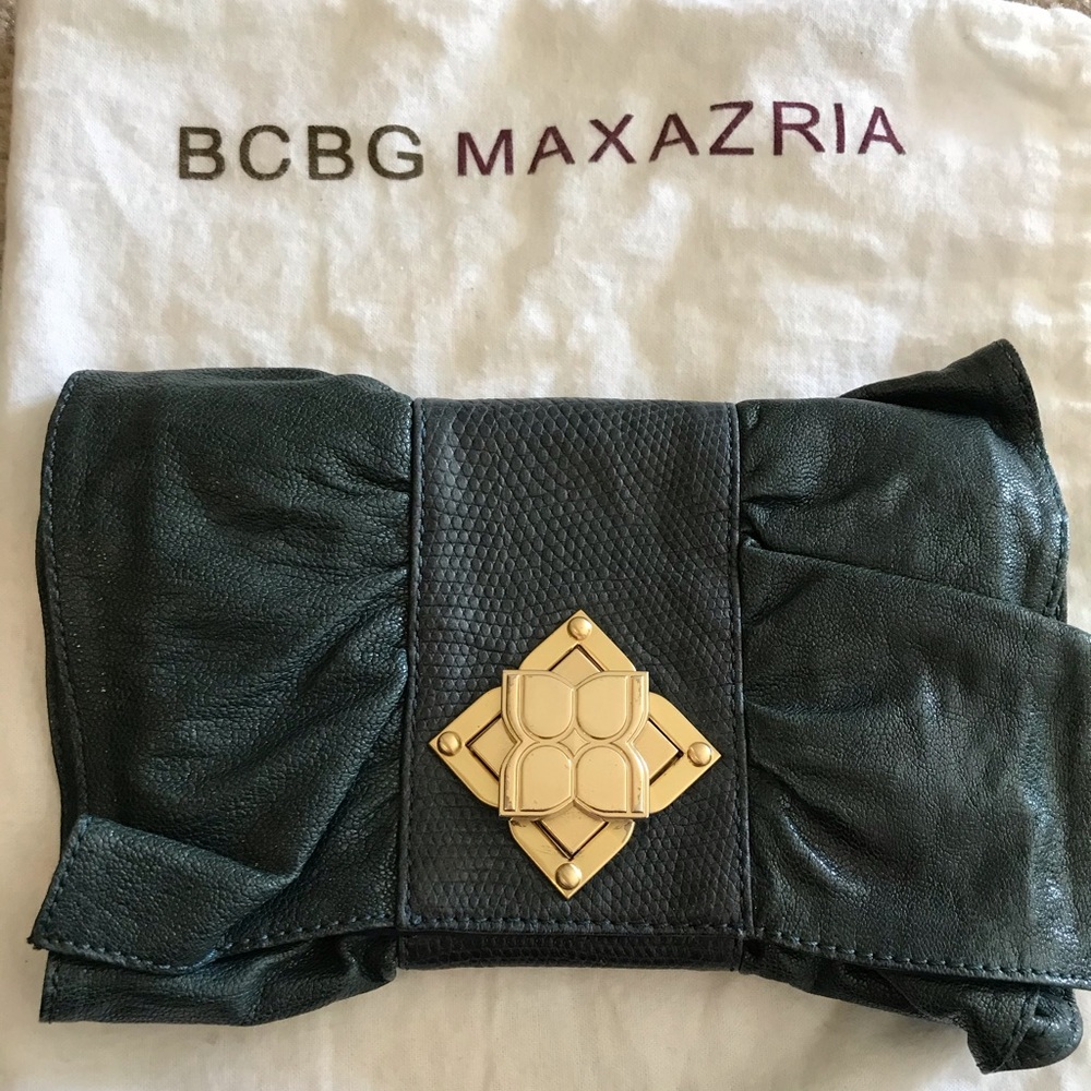 BCBG Max Azria bow clutch in dark green